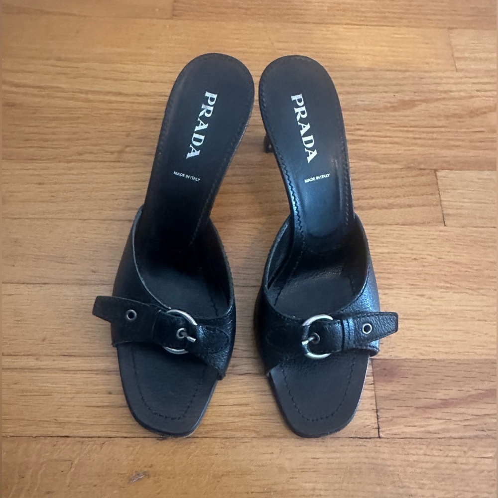 Prada sandals with heels black leather size 38